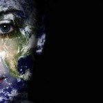 Earth on woman face. Elements of this image furnished by NASA